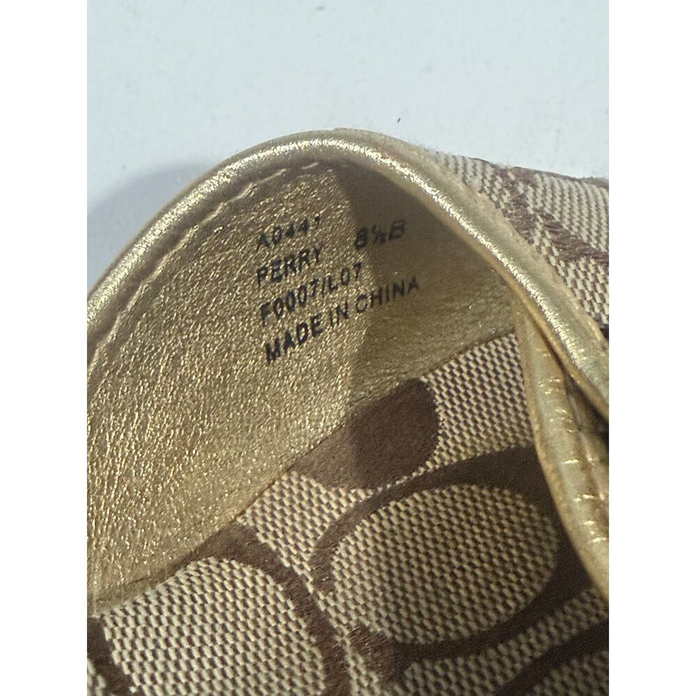 Coach Perry Signature Monogram Wedge Sandals – Gold & Khaki Canvas - Picture 9 of 10
